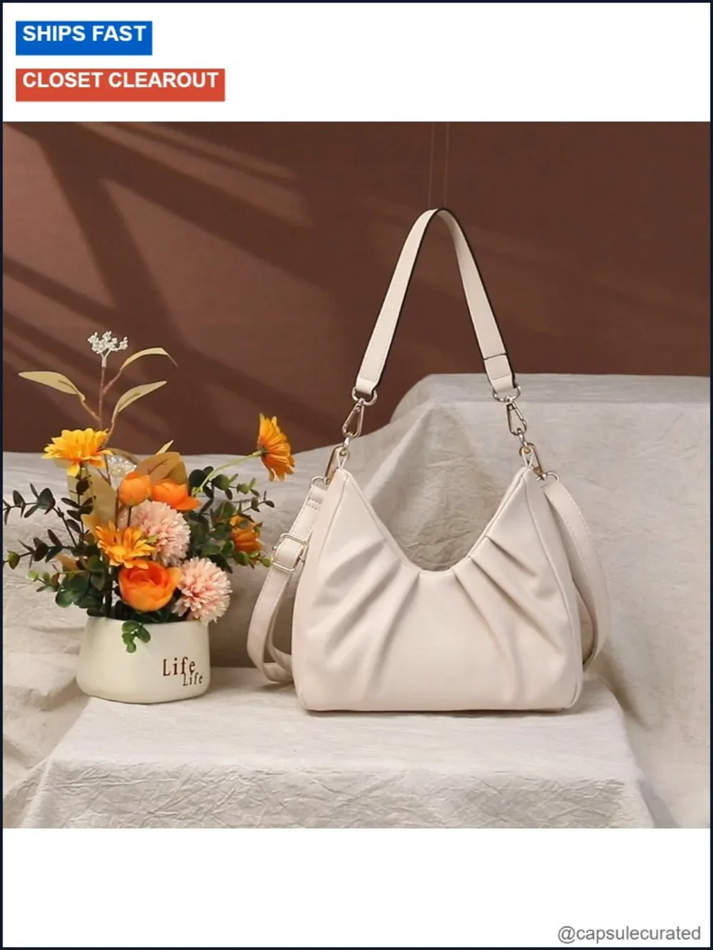 Women's Ruched Hobo Handbag Crossbody Purse with 2 Removable Straps Faux